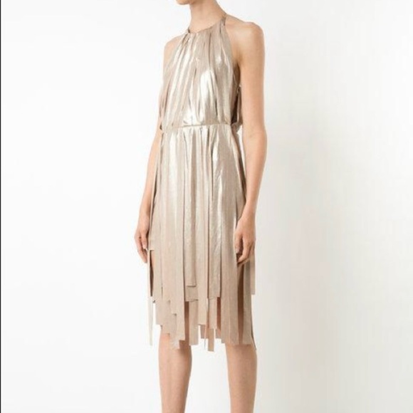 Halston Heritage Gold Metallic Carwash Dress Size M - Picture 2 of 15